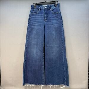 Risen Jeans Women's 1/25 Blue High Rise Flare Raw Hem Wide Leg High Rise Fit